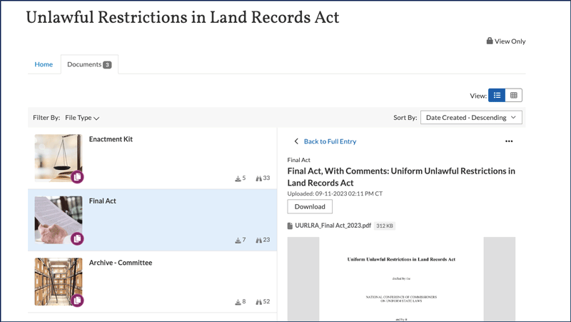 Website - ULC Unlawful Restrictions in Land Records Act